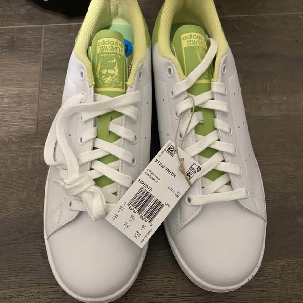 Adidas Stan Smith White and Lime Sneakers